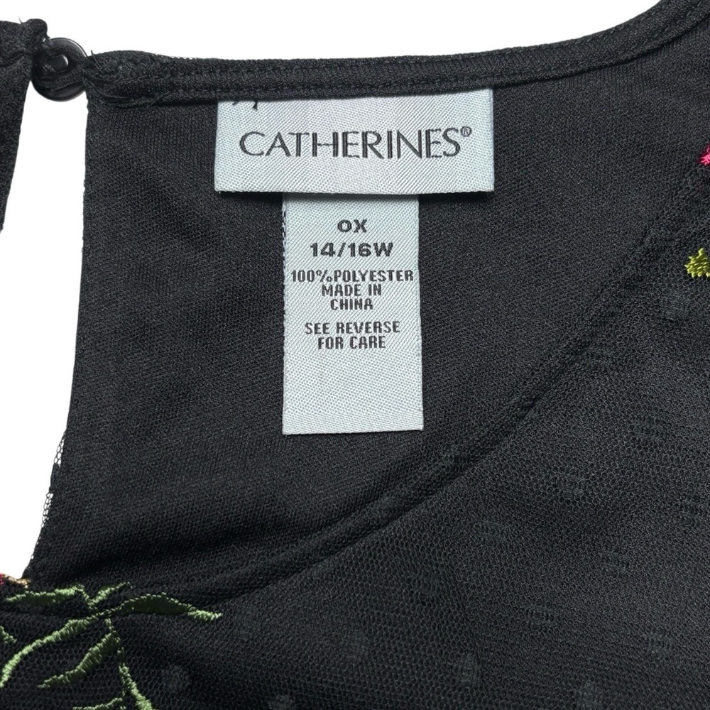 Catherines Embroidered Floral Sheer Layered Shift Dress 14/16W Black Romantic - Picture 10 of 11